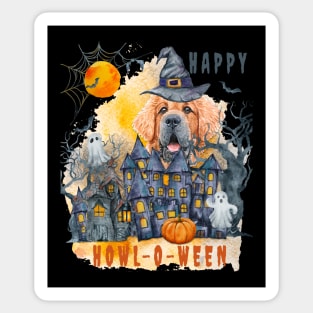 Tibetan mastiff Happy Howl-o-ween Ghost Houses Funny Watercolor Sticker